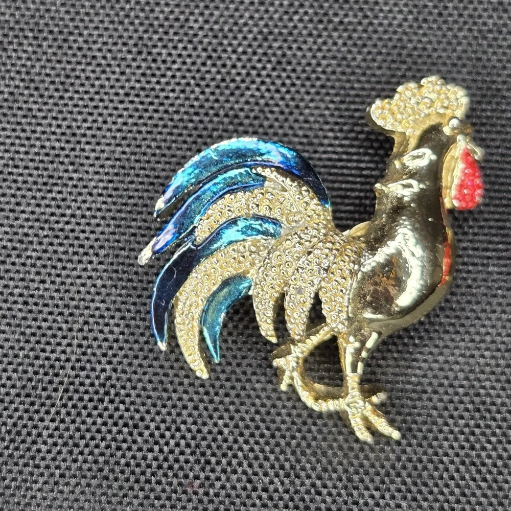 VTG Signed‎ Gerry's Rooster Brooch Set Gold Enamel MCM Farmcore Cottagecore Chic